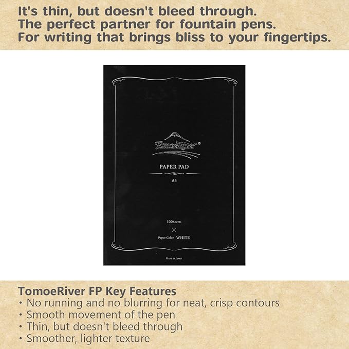 Tomoe River FP 52gsm Glue-bound Paper Pad by SANZEN, 8.27 x 11.7 Inches (A4-size), White, 100 Sheets (SR-A4LW)