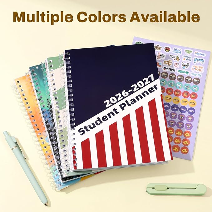 Student Planner 2026-2027, SUNEE Middle or High School Datebooks Student Planner for Academic Year Jul. 2026 - Jun. 2027, 6.5" x 8.3" Lesson Plan Book with Bookmark, Planning Stickers, Pastel Draw
