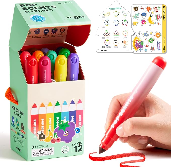Jar Melo Scented Washable Markers for Kids Ages 4-8, 12 Colors