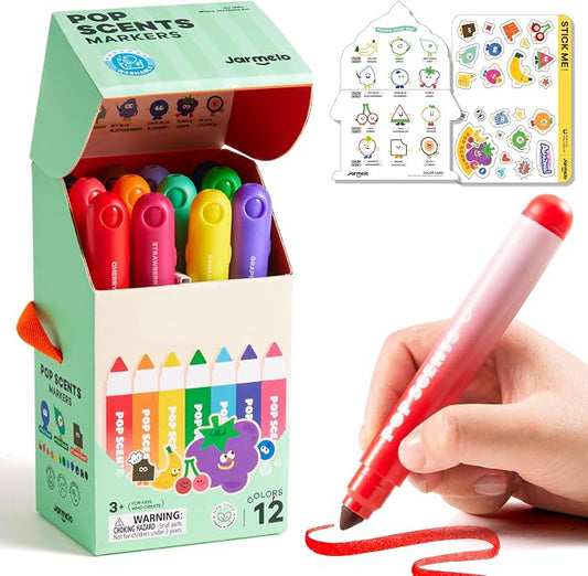 Jar Melo Scented Washable Markers for Kids Ages 4-8, 12 Colors