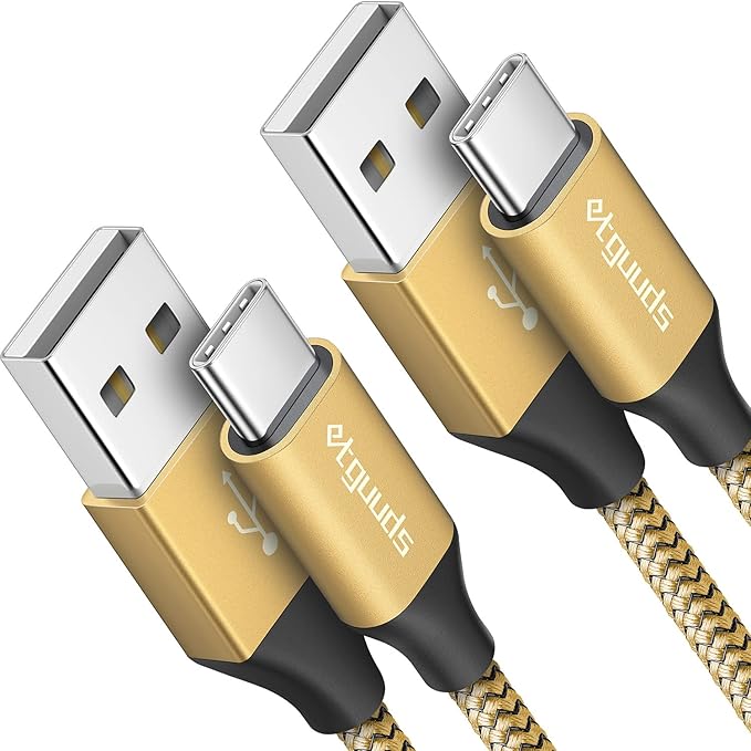 etguuds Gold Long USB A to USB C Cable 10ft, 2-Pack Fast Charging Type C Charger Cord for iPhone 17 16 15 Pro Max Plus Air 16e, Samsung Galaxy S25 S24 S23 S22 S21 S20 Note 20 A17 A16 A15 A26 A36 A56