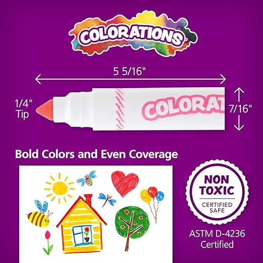 Colorations Chubby Markers, 16 Colors, Conical Tip, Coloring, Paper, Kids, Posters, Drawing, Bold Colors, Home, Classroom, School Supplies, Art Supplies, Craft Projects, Children, Gift
