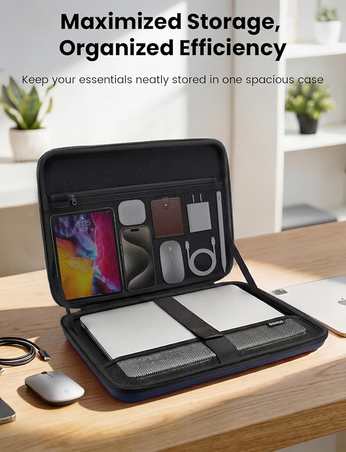 DOMISO Laptop Hard Case 17-17.3 inch Waterproof Shockproof Hard Shell Sleeve with Handle & Storage Pocket, Compatible with MacBook, HP, Dell, Dark Blue