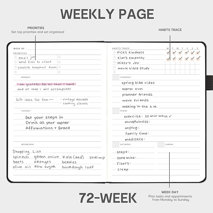 And Per Se Undated Planner, Weekly & Monthly Planner with Goal & Habit Tracker, A5 Leather Hardcover Productivity Journal for Academic Year (Black)