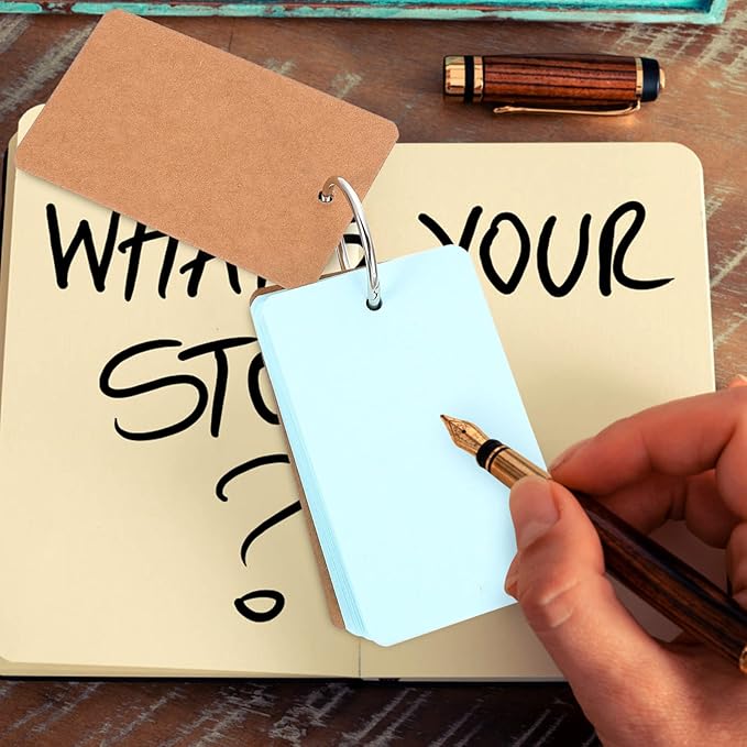 NUOBESTY Blank Card Set 350Pcs 2.75X1.57 Inch Loose-Leaf Note Pads with 7 Rings Hand Painting Cards for Study Flashcards Diy Memo Book Travel Office