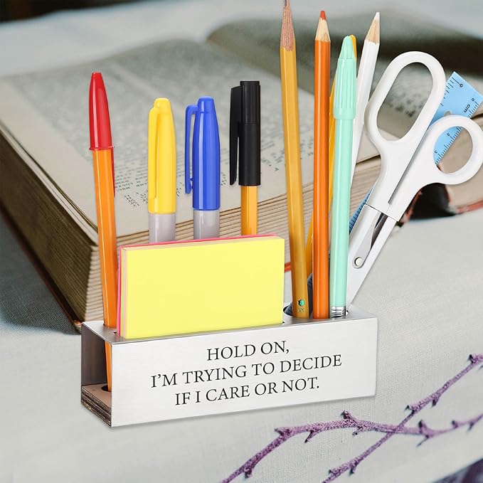 Hold On, I'm Trying to Decide If I Care or Not Funny Desk Decor Sarcastic Work Decor, New Job Promotion Humorous Gift, Gag Gift for Coworkers Boss Friends Office Pencil Holder for Desk SD279