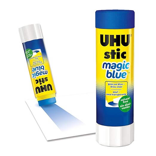 UHU Colored All Purpose Glue Stick 12-Pack Blue Applies & Dries Clear, 1.41oz - Non-Toxic, Washable. Permanent Strong Bond, Solvent-Free with Screw Cap,