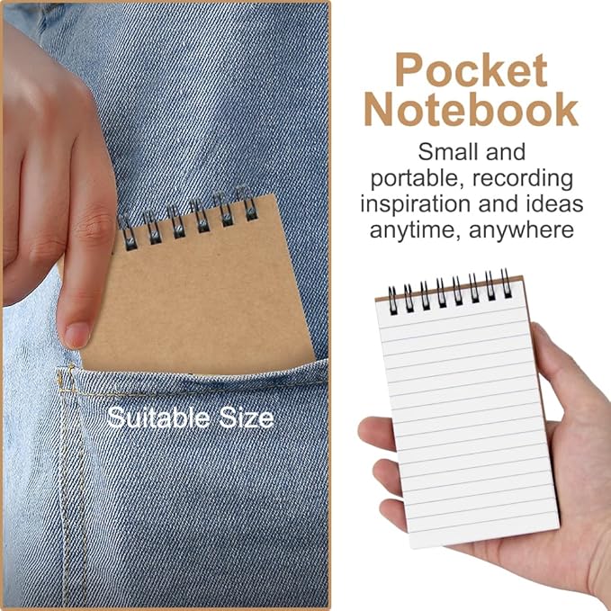 wavamawa Memo Pads 24 packs, Small 3x5 Spiral Notepads, Office Style Mini Notebook, Small Notepad Pocket Size, Pocket Notebooks for Home, College, Work or School - Lined College Ruled Paper