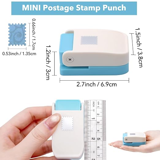 3 Pcs Stamp Punch, 1x0.8inch/0.6x0.5inch Mini Rectangle Postage Stamps Punches, 1x1inch Square Stamps Hole Punch, Stamp Cutter Hole Puncher, Paper Punches for Crafting DIY Scrapbooking Journaling