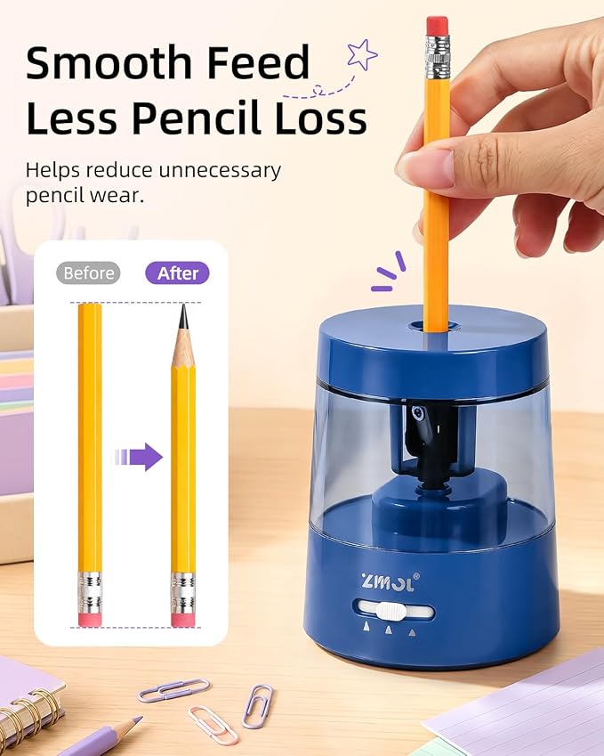 ZMOL Electric Pencil Sharpener, USB or 2 AA Powered, 6-8mm, Dark Blue