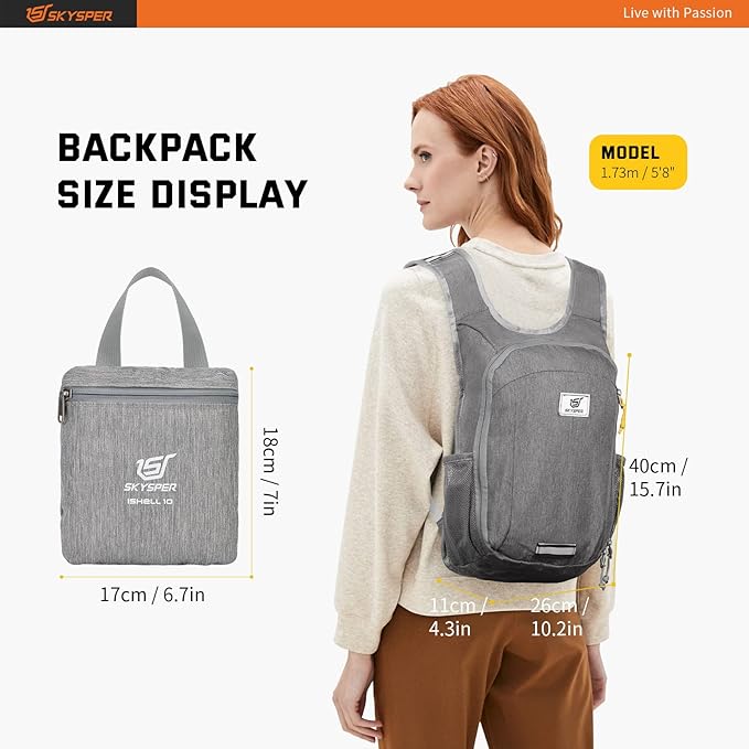 SKYSPER Small Daypack 10L/15L/20L Hiking Backpack Packable Lightweight Travel Day Pack for Women Men