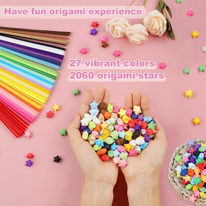Phinus 2060 Sheets Origami Paper - 27 Color Assortment, Double Sided Star Paper Strips for DIY Hand Art Crafts