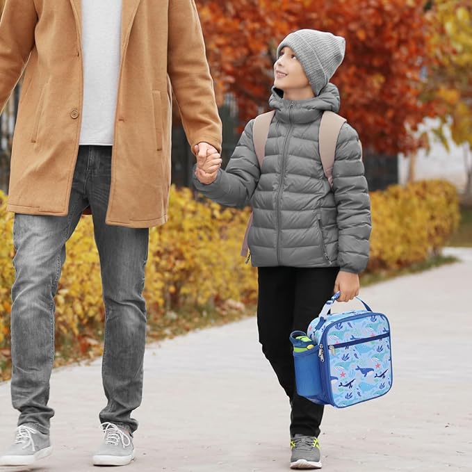Bagseri Kids Lunch Box for Boys - Insulated Toddler Lunch Bag Fits Bento Box, Reusable Daycare Cooler Tote with Clip Handle, Water-Resistant Lining, Blue Whale