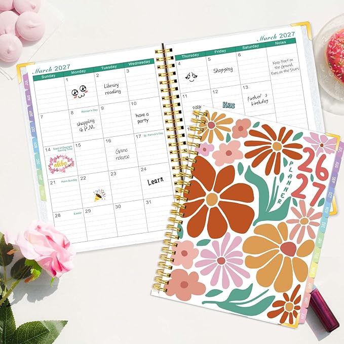 GuassLee Academic Planner 2026-2027 form July 2026 to June 2027, A5 Size, Weekly and Monthly Planner 2026 with Hard Cover Laminated Tabs, Storage Pocket Includes Stickers for Office School Supplies
