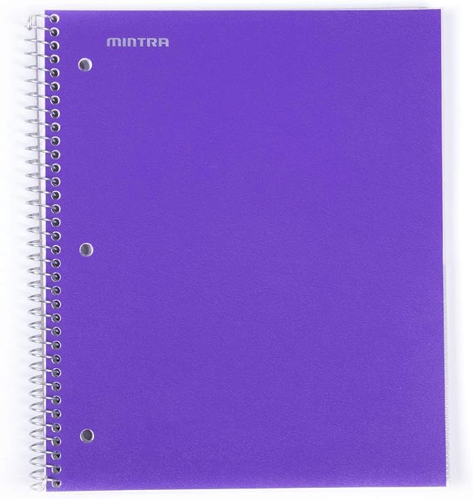 Mintra Office Durable Spiral Notebooks, 1 Subject, (Purple, College Ruled 12pk), 100 Sheets, Poly Pocket, Moisture Resistant Cover, School, Office, Business, Professional