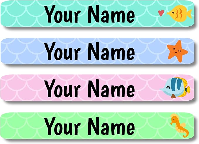 Lovable Labels Personalized Labels for Kids (120 Labels) - Waterproof Dishwasher Safe Peel and Stick Labels are Great for School Supplies Daycare Camp Bottles (Mermaid Lagoon)