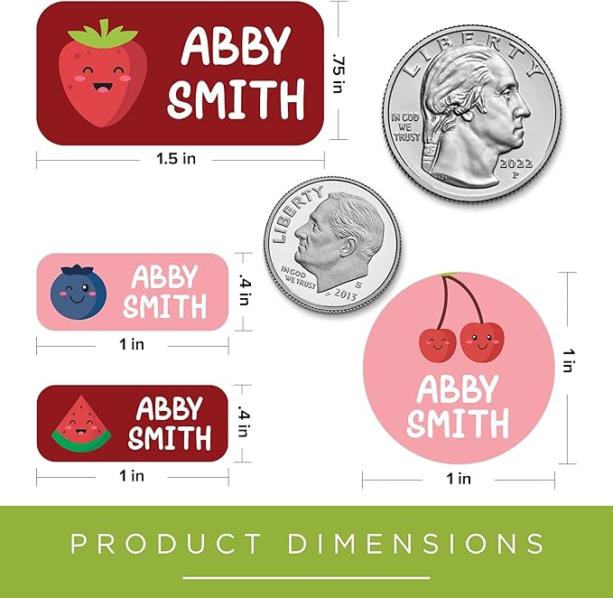Personalized Daycare Name Labels for Kids, (130 Pack) Waterproof Custom Name Stickers for Clothing Tags, Lunch Boxes and School Supplies, Made in USA by MSC -Fruits