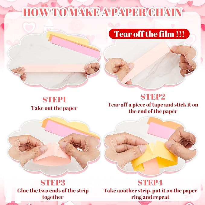 Lincia 1000 Sheet Paper Chain Garland Strips 1x8 Inch with Double Sided Tape, DIY Construction Paper Chains for Birthday Wedding Holiday Party Decorations, Crafts Supplies (Valentine)