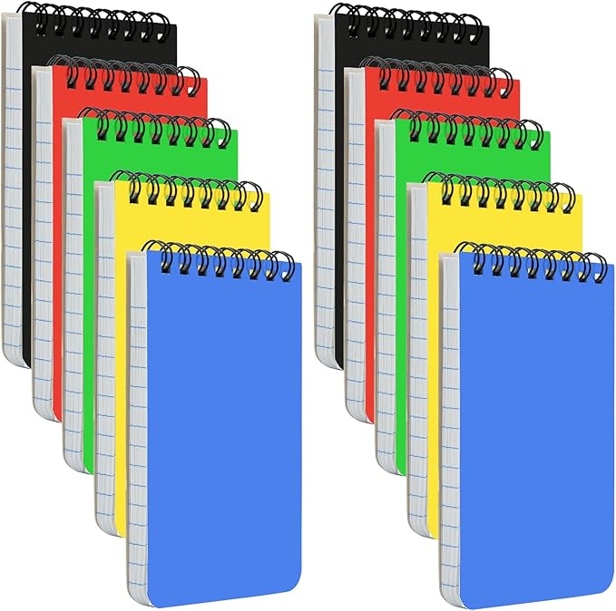 Fantasyon Top Bound Memo Books 3" x 5" Pocket Notebook Spiral Memo Pads For Home, Office, College, School，Lined College Ruled Paper，75 Sheets Per Notebook (10 Pack) (A7)