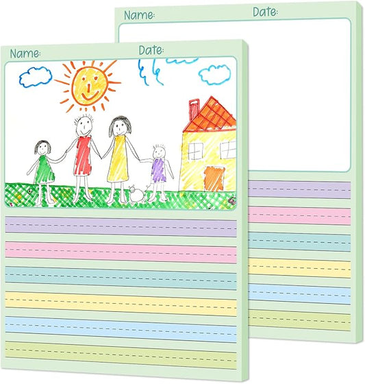 gisgfim 2 Pack Write Beginner Paper 200 Sheets Kindergarten Writing Paper for Kids Story Bulk Primary Notebook Back to School with Picture Space and Lines 8.5" x 11" for Handwriting Practice Creating