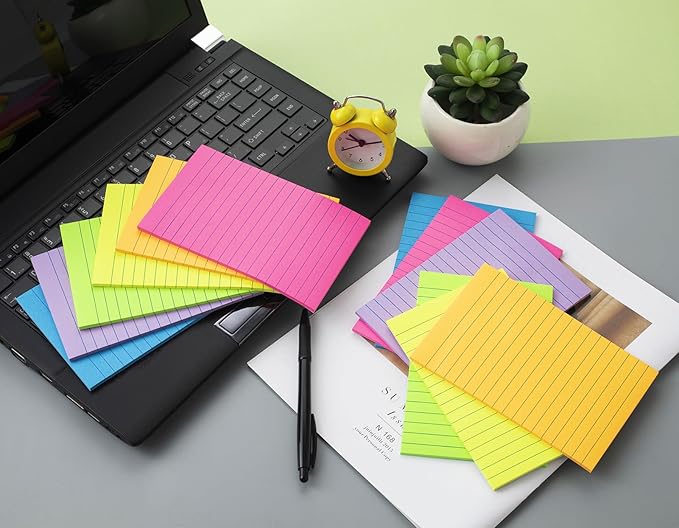 (36 Pack) Lined Sticky Notes 4x6 in,Large Notepads with Lines,Ruled Stickies Super Sticking Power,Office School Memo Note Pads Bright Colors,Post on Windows Doors,Recyclable,Easy to Write on