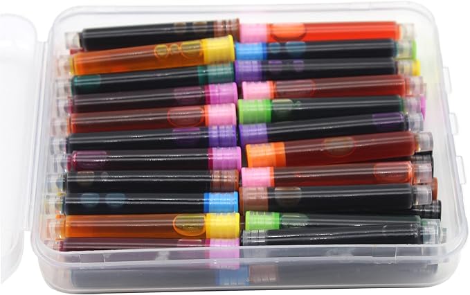 35 Pieces Ink Cartridges for Fountain Pen with Storage Box, 3.4 mm Bore Diameter, Dark pink