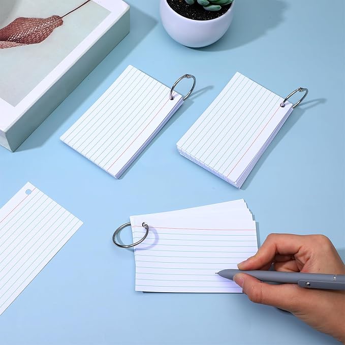 1000 Pcs 3 x 5 Inch Index Cards, Blank White Flash Card with 16 Metal Organizing Rings, Hole Punched Study Note Cards for School, Office, and Home