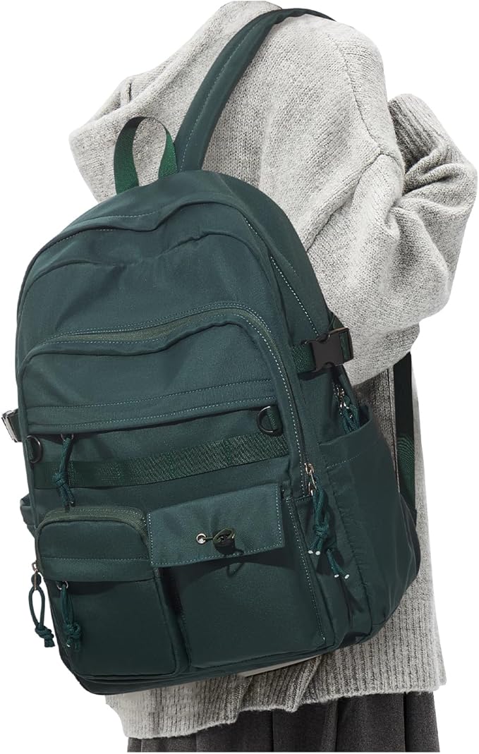 Aesthetic School Backpack for Women Men College Backpack With Lots Of Pockets Waterproof Travel Casual Daypack Cute Bookbag For Teens Girls Boys High School Bag(Green)