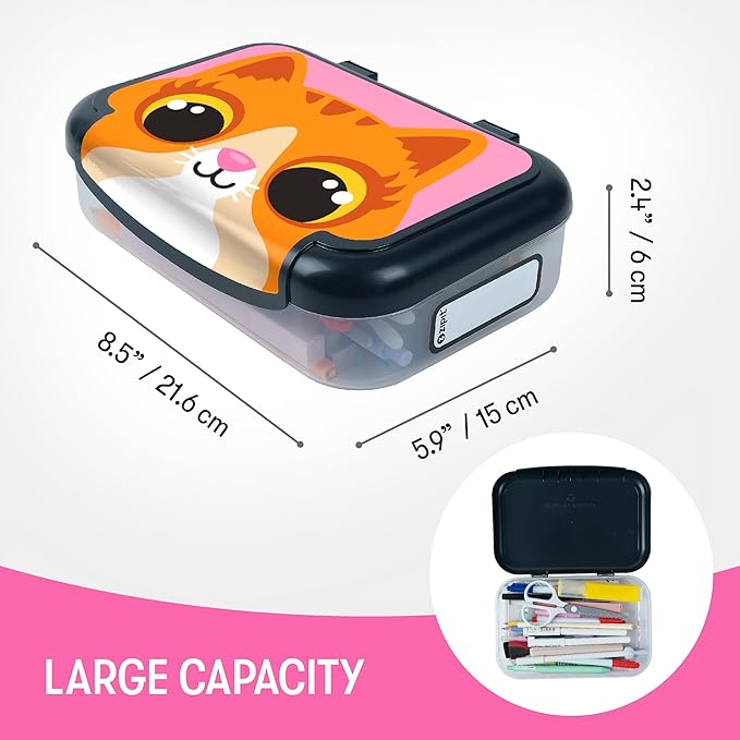 ZIPIT: Recycled Plastic Pencil Box - Kitty - Large Capacity Case, Animal Character Stationery Organizer, School Supplies-Toy Holder, Snap Close, Kids
