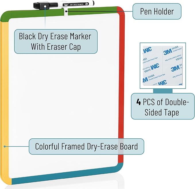 Mr. Pen- Dry Erase Board, 14” x 11” with a Black Dry Erase Marker, Vintage Garden Frame, Small Mini White Board for Students, Fridge, Wall, Locker, Includes Double Sided Tapes