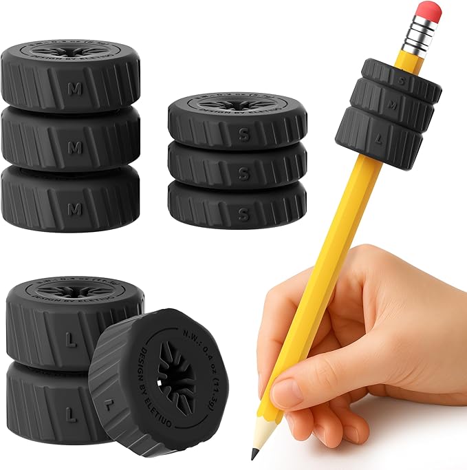 9-Pack Adjustable Pencil Weights (0.5-2.1oz),Textured Silicone Handwriting Aid for Kids &Adults&Special Needs,Improves Penmanship for Autism,ADHD,Tremors,Dyspraxia& Fine Motor Skills,Black