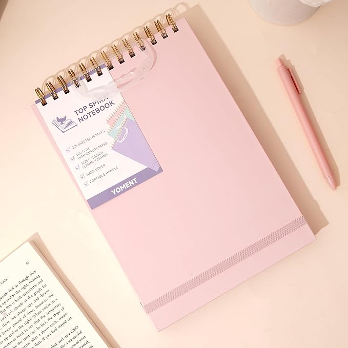 Yoment Top Spiral Notebook, Hardcover Steno Pads, 240 Pages Top Bound Spiral Notebooks, 7"x10" College Ruled Spiral Notepad Left-Handed Notebooks for Work School Office Business,Pink