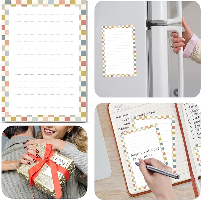 2 Pack Lined Sticky Notes 4x6 in, Cute Self-Stick Notepads with Lines, Large Memo Pads Strong Adhesive for Office, Home Colorful Cute Checkerboard