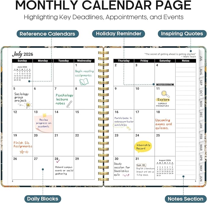Planner 2026–2027, Academic Monthly Weekly Spiral Calendar, July 2026 – June 2027, Hardcover Agenda Notebook with Tabs, 8.5" x 11", Perfect for Students, Teachers, School & Daily Planning - Citrus Bloom