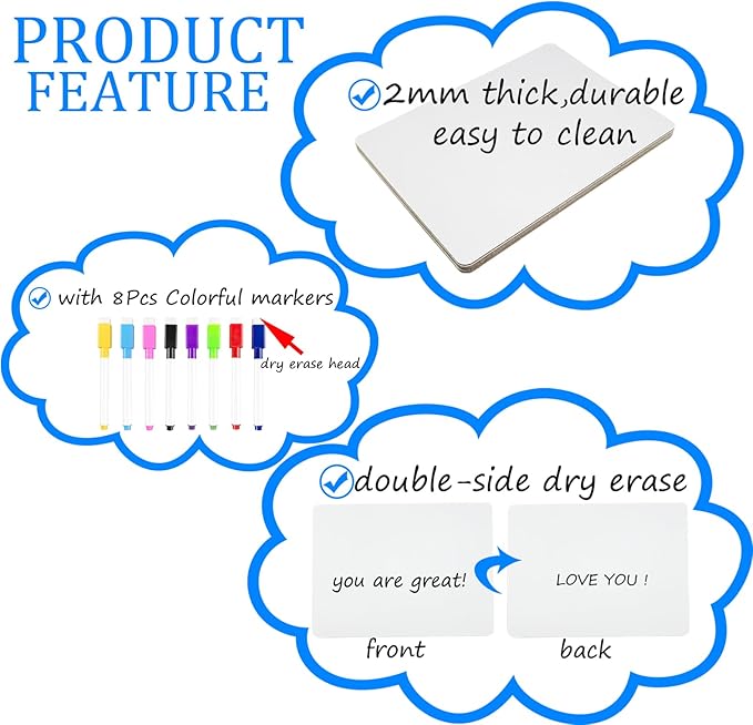 6 Pack Dry Erase LapBoards Double Sided 11.2 x 8.3 Inch Dry Erase Boards with 8 Pcs Markers Whiteboards for Office Students Classroom Teacher Supplies