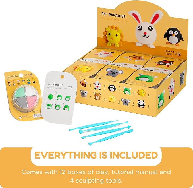 LOUFOR Air Dry Clay Kits - Modeling Clay for Kids, Ultra Light & Soft, Safe & Non-Toxic, DIY Air Dry Clays Kit with Sculpting Tools and Tutorials, Creatible Art Crafts Toys Gifts for Boys Girls