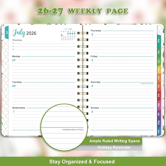 Planner 2026-2027 - Weekly & Monthly Planner, Jul 2026-Jun 2027, Academic Planner 26-27, 6.4"×8.5", Tabs, Thick Paper, Twin-Wire Binding, Back Pocket, Inspirational Quotes for Office Home School