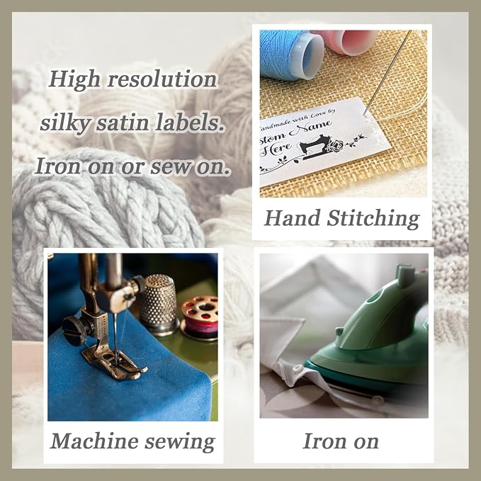 30-200 Custom Logo Iron on or Sew on Labels, Personalized Sewing Labels, Washable Fabric Tags for Handmade, Knitting, Clothing, Quilting and Sewing Crafts, Custom Name Tags for Clothes