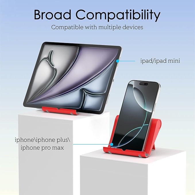 Cell Phone Stand for Desk, Foldable and Adjustable Multi-Angle Holder Dock, Universal Compatibility for Most Phone and Tablet, Portable and Sturdy Design for Office and Home (Red)