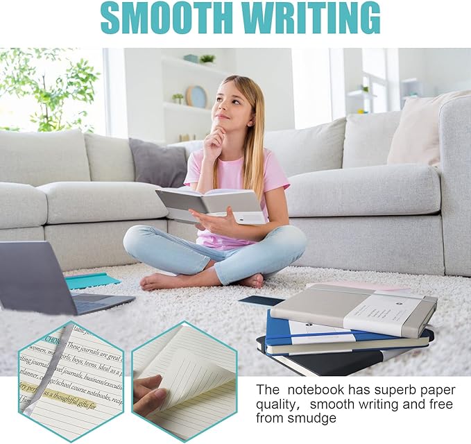 Lined Journal Notebook, 10Pack Hardcover Notebook for Men & Women – Journals for Writing, Work, School, Home & Daily Notes, 160 Pages – Medium A5, 5.7"x8", 100 gsm Thick Paper (Grey)