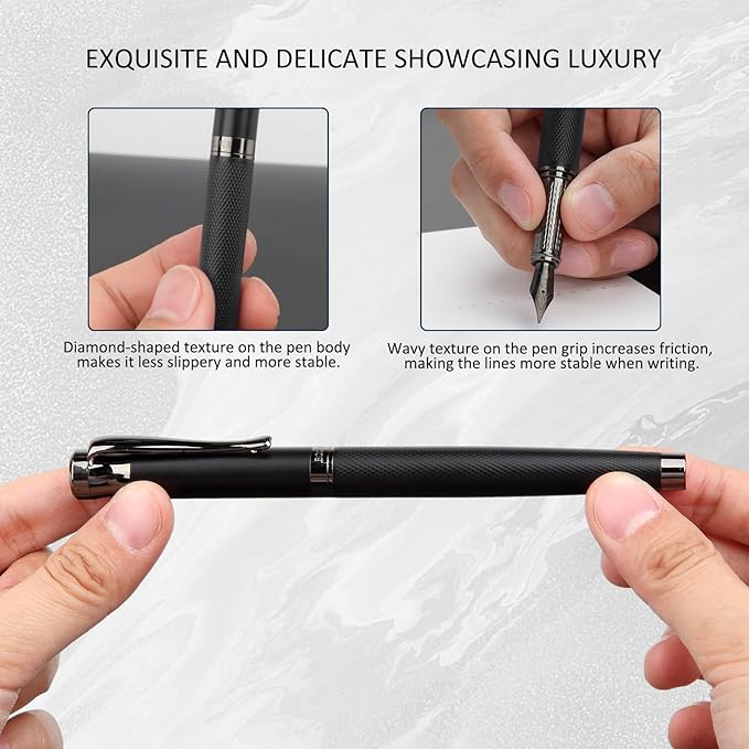Luxury Fountain Pen Set,Ink Pen for Smooth Writing,Medium Nib,Includes 10 Ink Cartridges&Ink Converter,Best Pen Gift Case for Men & Women,fancy,Journaling,Executive Office pen-Black