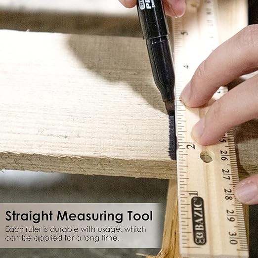 BAZIC Products Wooden Ruler – Single Metal Edge Drafting Ruler for Measuring, Drawing & Crafting, Wooden Straight Edge Ruler for School & Office, 12 Inch, 24-Pack
