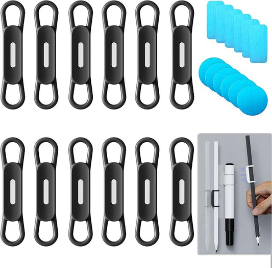 Freewindo 12 Pack Magnetic Pen Holder for Refrigerator, Silicone Magnetic Pencil Holder for Locker, Magnetic Dry Erase Marker Holder for Whiteboard, Desk, Clipboard (12back)