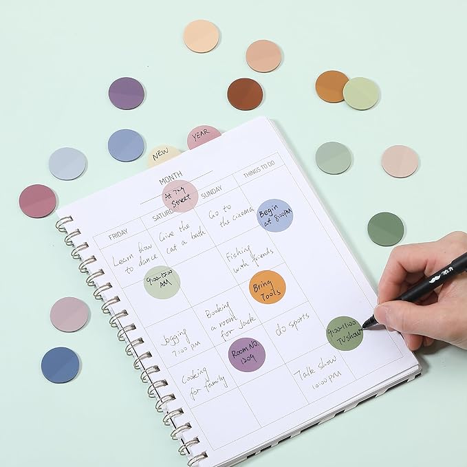 Mr. Pen- Round Transparent Sticky Notes, 1.1” Diameter, 14 Pads, 560 Sheets, Colorful, Water-Resistant See-Through Sticky Notes & Fineliner, Smooth Writing, Note Tabs for Bible Journaling, Studying
