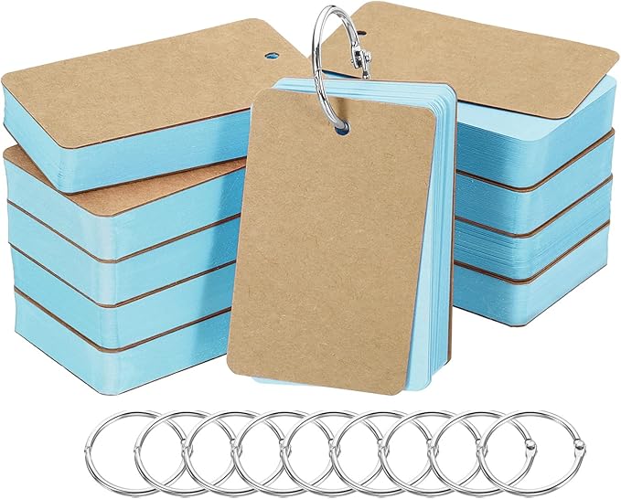 PATIKIL Blank Index Cards with Ring, 500Pcs Colored Blank Flash Card 3.5" x 2" Note Card Study Card for Memory Learning Studying Office Supplies, Blue