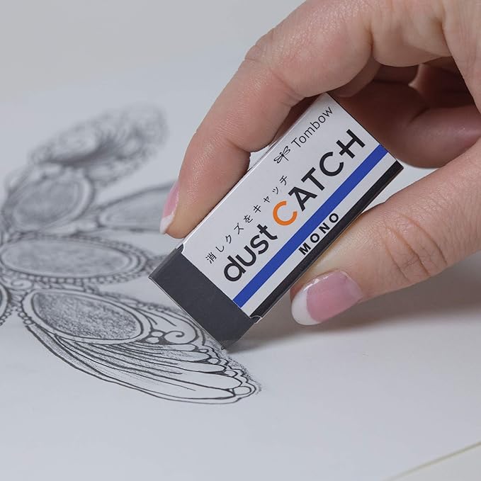 TOMBOW 57334 Mono Dust Catch Eraser, 1 Pack. Uniquely Designed Eraser Catches Residue for Mess-Free Use Without Damaging Paper