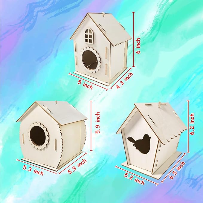 Heyzeibo 3Pack Birdhouse Kit, Craft Kits for Kids to Build and Paint Bird House, Easter DIY Wooden Arts and Crafts for Girls Boys Toddler