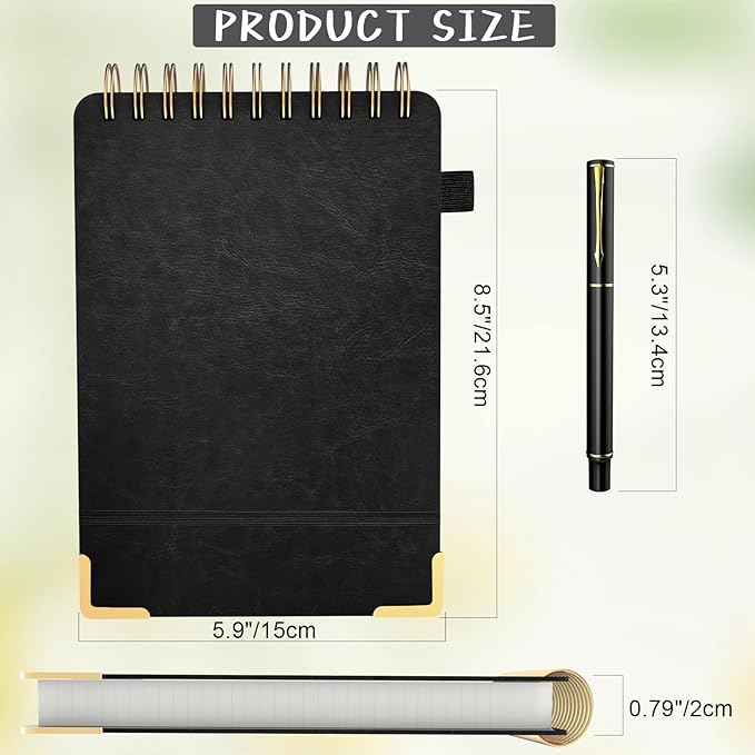A5 Top Spiral Notebook, Large Leather Hardcover Top Bound Steno Pads, 240 Pages 100 gsm Thick Lined Paper Left Handed Notebook Journal for Work, School, Meeting Writing - Black, 5.9" x 8.5"