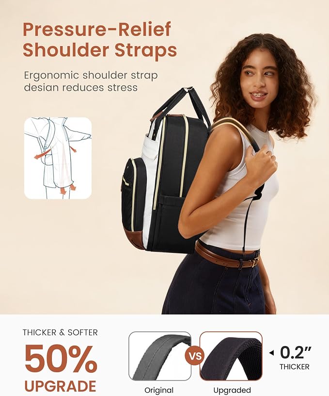 LOVEVOOK Laptop Backpack Women with Giant Tumbler Holder,17.3 inch Waterproof Work Travel Backpack Computer Laptop Bag,Cute College Nurse Teacher Backpack Purse,Gifts for Women & Men,Beige-Pink-Pink