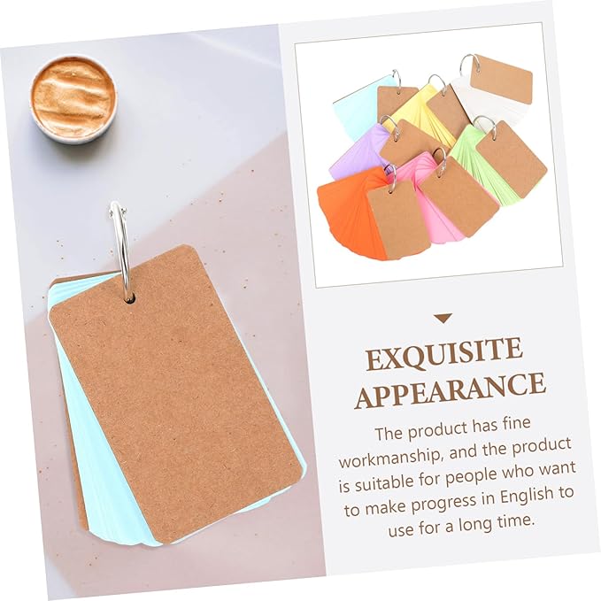 Veemoon 7Sets Blank Memo Cards DIY Flashcards for Studying Creative Writing and Note Taking Mixed Colors with Binder Rings for Students and Office Use